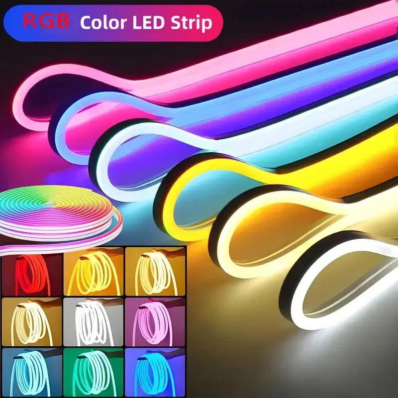 Bande LED néon RGB 3535 DC24V avec prise EU, 5/10/15/20/30M, synchronisation musicale Bluetooth, éta