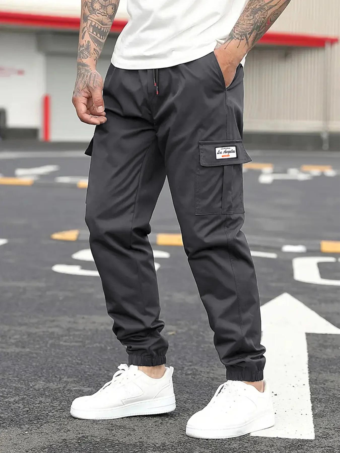 Pantalon Cargo Décontracté Homme Printemps, Pantalon de Jogging Extérieur à Taille Élastique et Cord