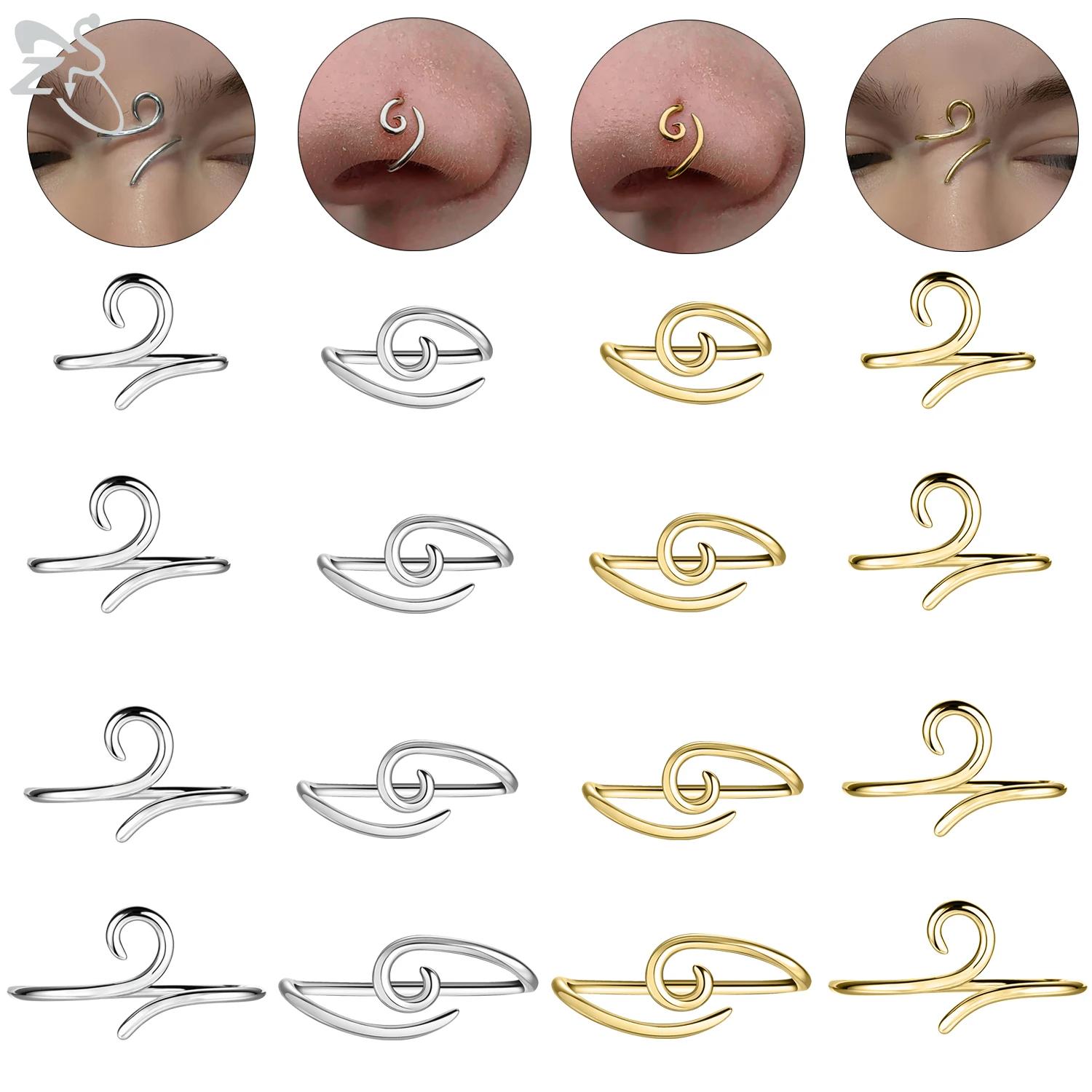 ZS 1PC 16G 925 argent crochet intérieur crochet extérieur anneau à sourcils pont en spirale nez Stud
