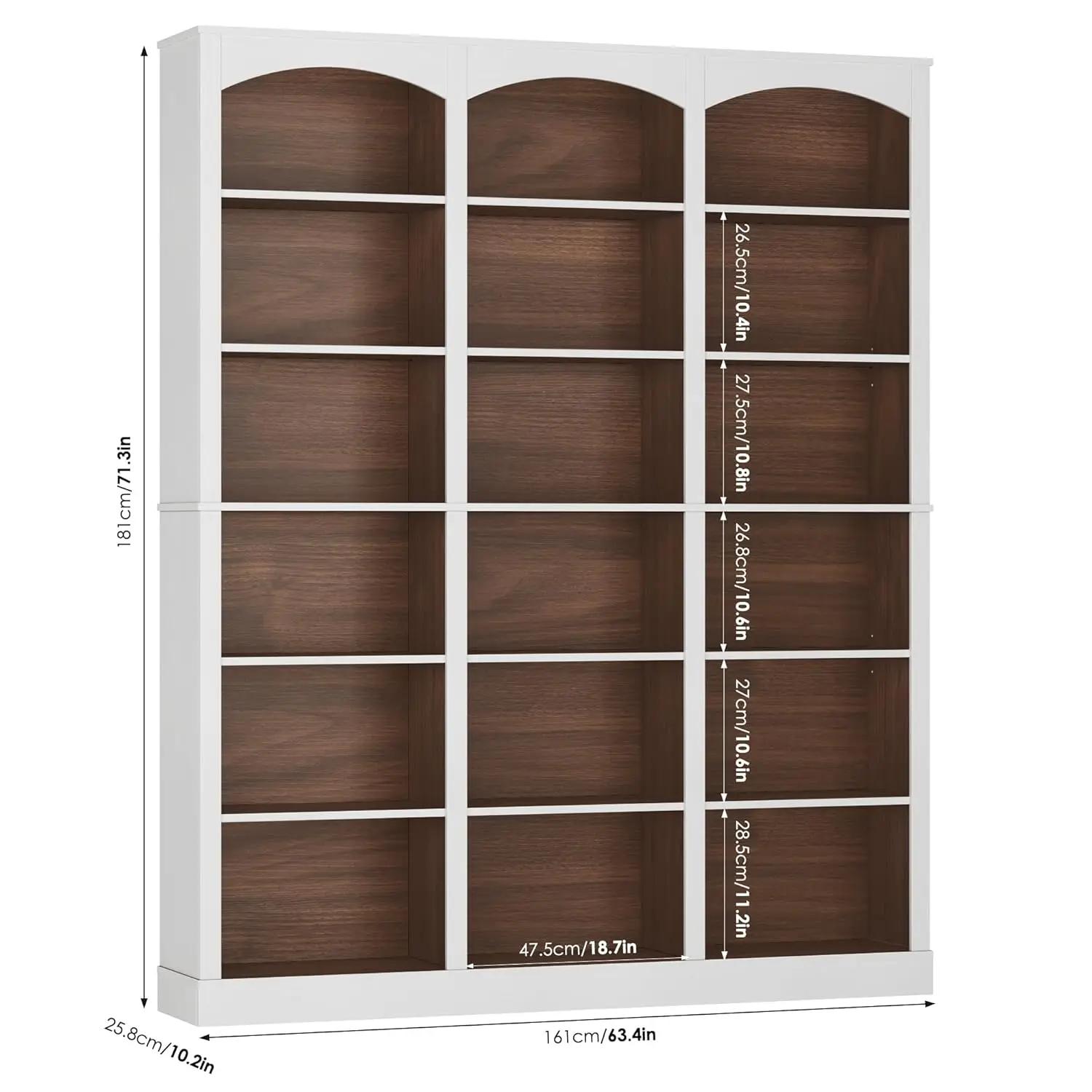 Étagère à livres triple large de 71 pouces, bibliothèque haute à 6 niveaux, grande bibliothèque avec