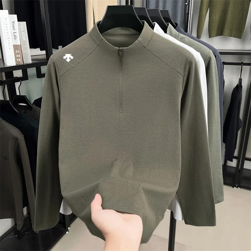 T-shirt à col montant pour homme de marque haut de gamme, nouveau sweat à capuche à demi-zip avec im