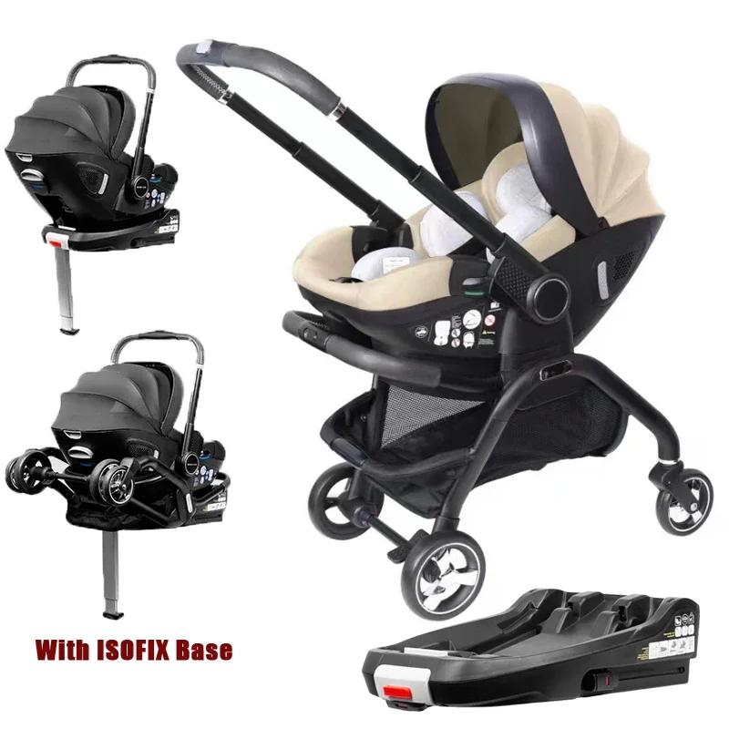 Poussette légère et portable pour nouveau-né, siège auto enfant, poussette bébé de luxe 4-en-1 avec 