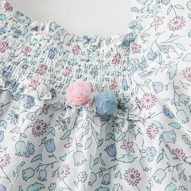 Strive MACBlue-Vêtements d'été à imprimé floral pour filles, manches à bulles, vêtements pour enfant