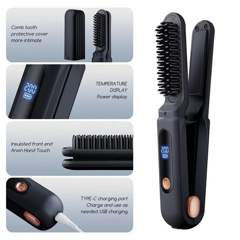[NOUVEAU!ABMK】 Peigne lissant numérique 2 en 1, fer à lisser pour cheveux réglable en 3 températures