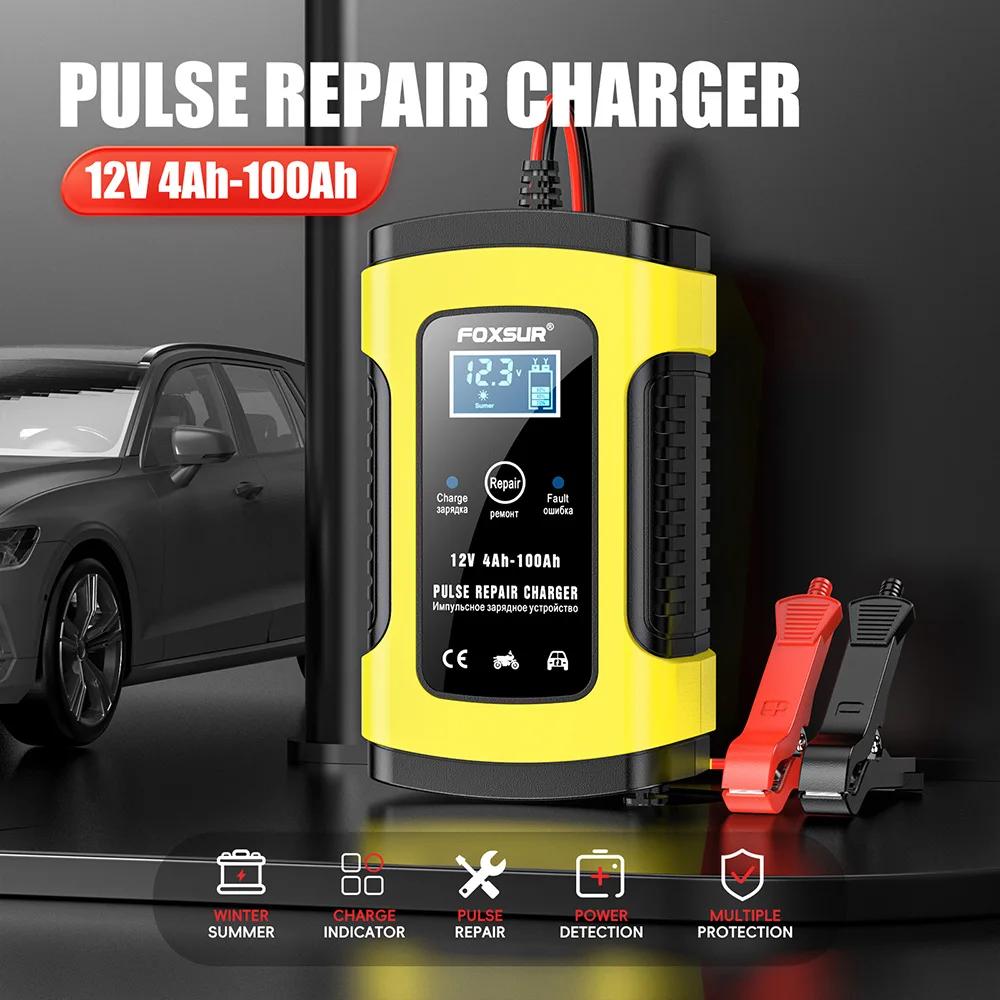Foxsur – chargeur de batterie de voiture automatique 12V 5a, charge rapide intelligente, pour GEL AG