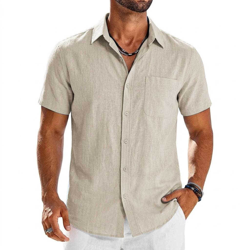 Chemises d'été à manches courtes pour hommes, t-shirts de luxe unis respirants et élégants, chemises