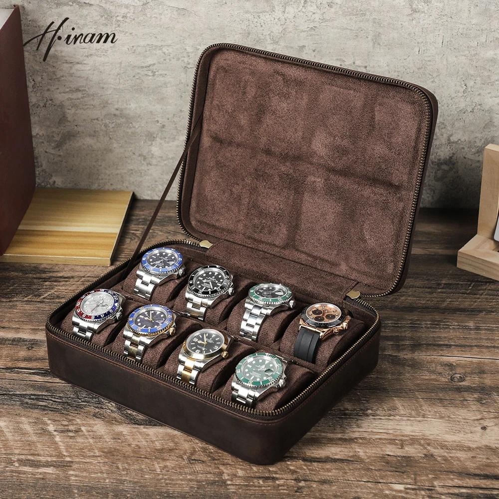 Étui de montre de luxe en cuir véritable pour hommes, boîte de rangement de bijoux, boîte de voyage 