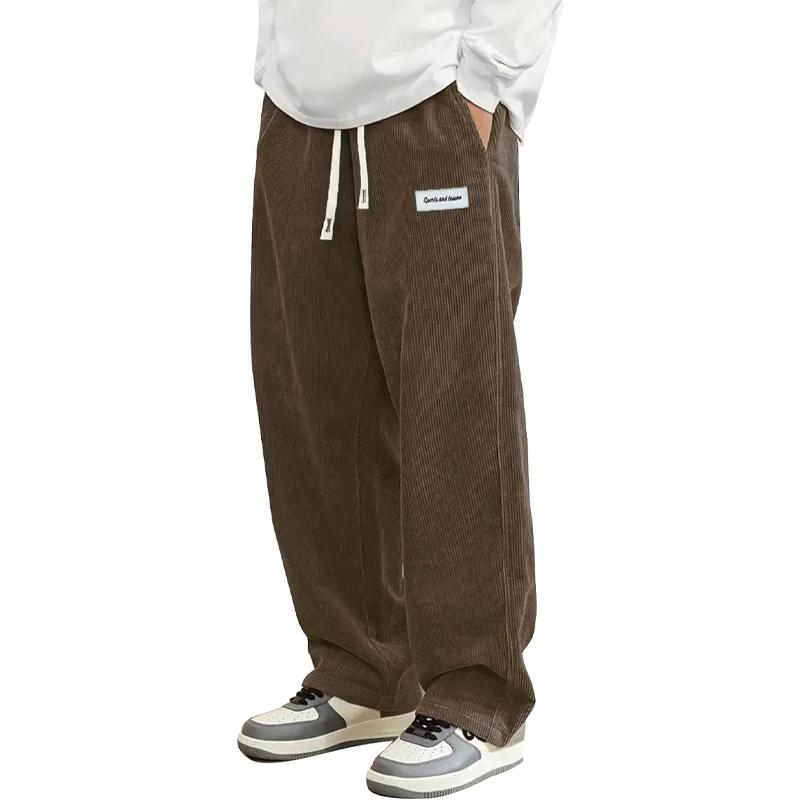 Pantalon décontracté en velours côtelé pour homme, coupe ample, droit, survêtement, taille élastique