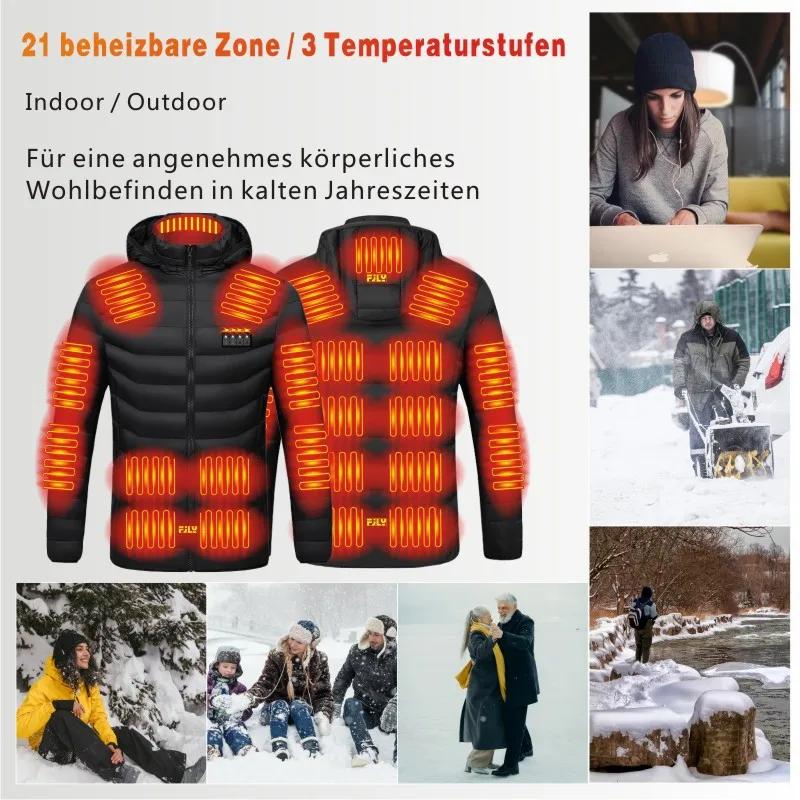 Nouveau manteau d'hiver en coton à capuche pour hommes, quatre contrôles, 21 zones, chauffage et réc