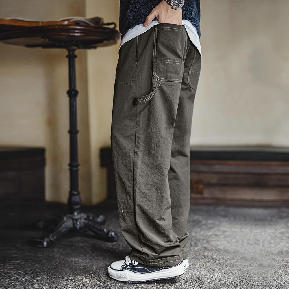 Maden Pantalon cargo vintage pour homme Pantalon de travail vert militaire léger avec taille élastiq