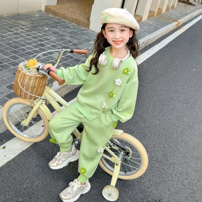 Ensemble à capuche à fleurs pour enfants, haut et pantalon, sweat-shirt 2 pièces, tenue décontractée