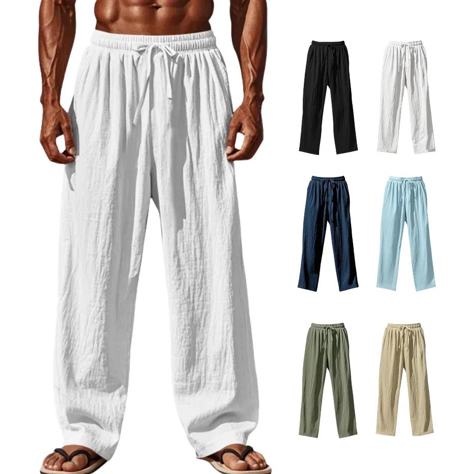 2025 nouveaux hommes coton et lin pantalons décontractés Simple et confortable jambe droite pantalon