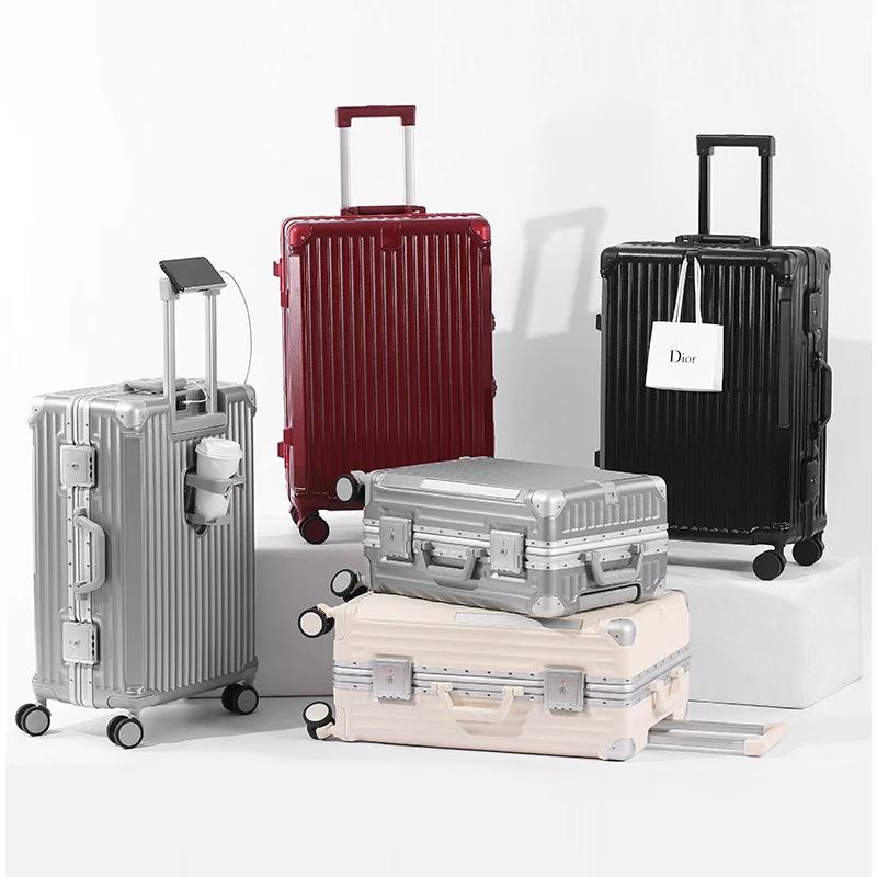 SUSHIMU-Valise de voyage pour hommes et femmes, bagage à main, cadre en aluminium PC, valise à roule