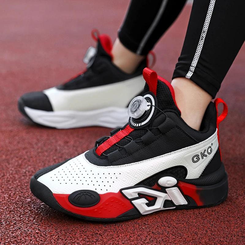 Chaussures de basket-ball d'entraînement pour enfants, baskets de printemps à boucle rotative pour g