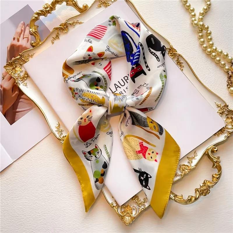 1 pièces 70cm chaîne romaine foulard en soie pour les femmes simulé soie géométrique ronde mode poly