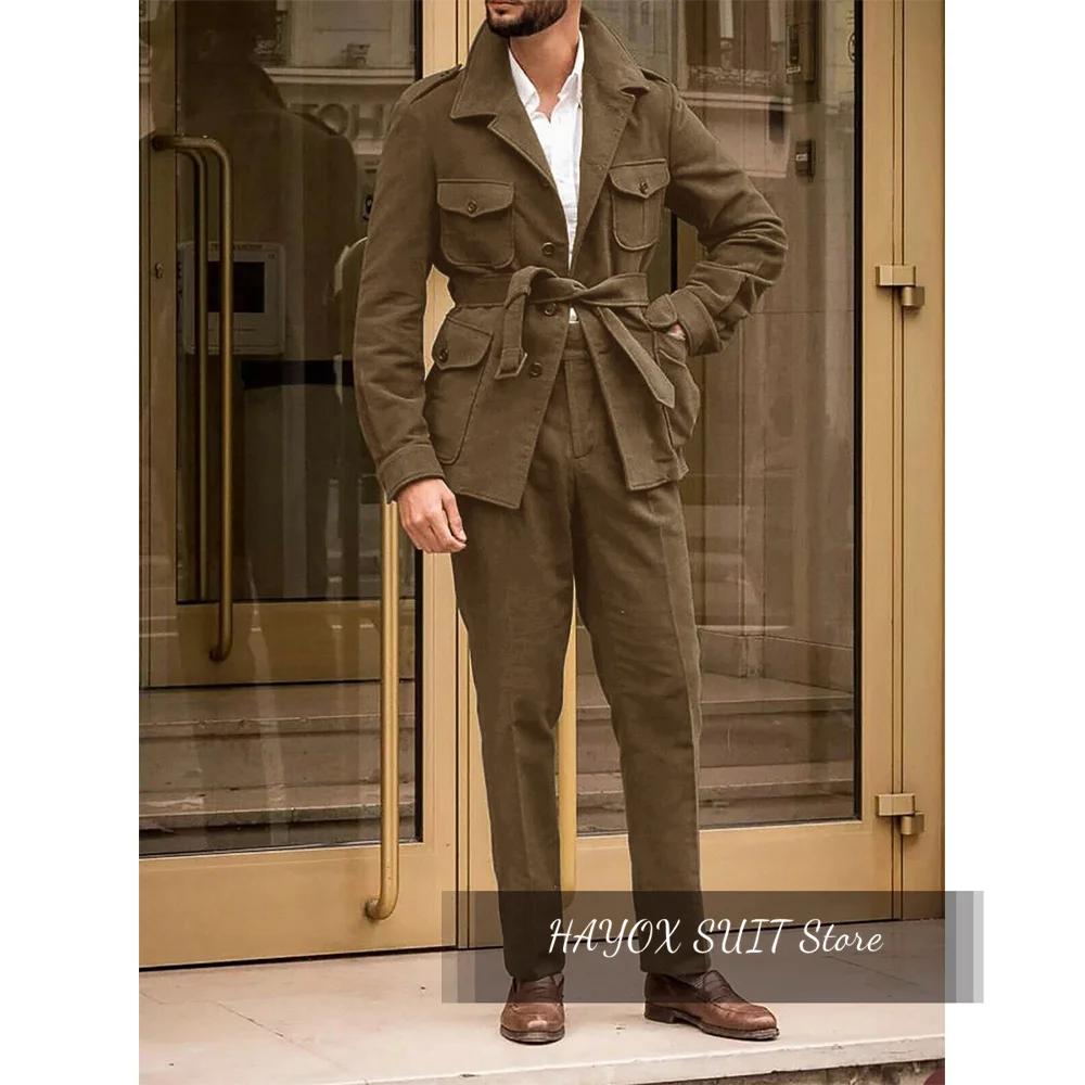 Manteau de html Vintage en Laine Verte pour Homme, Veste Slim, Pantalon Élégant, Tenue Décontractée,