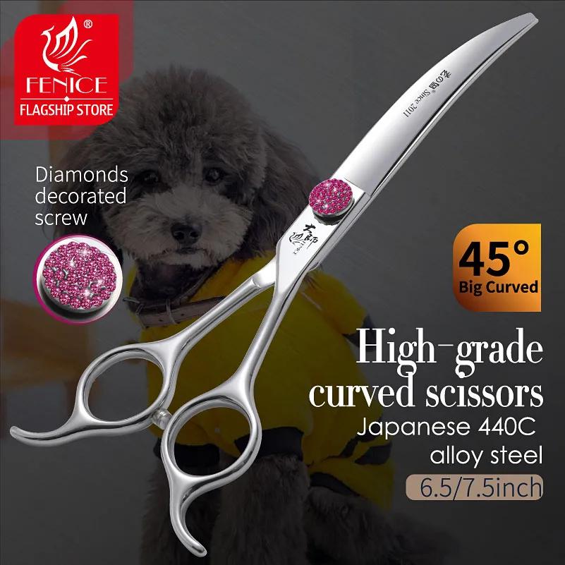 Fenice Pink Diamond Screw Pet Ciseaux super incurvés 45 °   Ciseaux de toilettage pour chiens de com