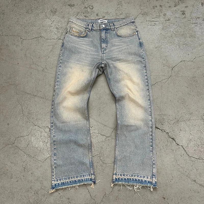 Jean unisexe coupe droite délavé style décontracté streetwear, effet vieilli rétro, nouvelle collect