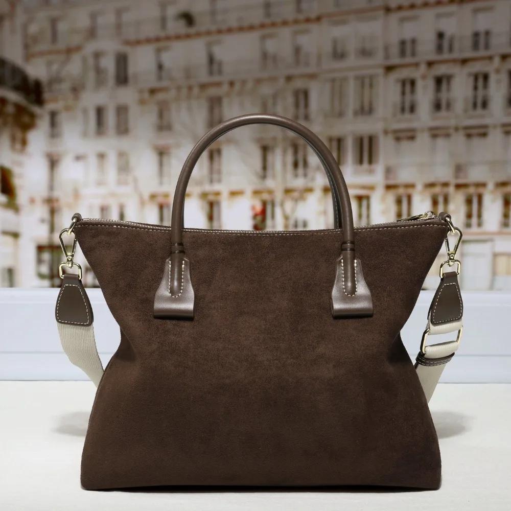 Sac fourre-tout tendance en cuir véritable 2026 pour femme, grande capacité, couleur unie, style vin
