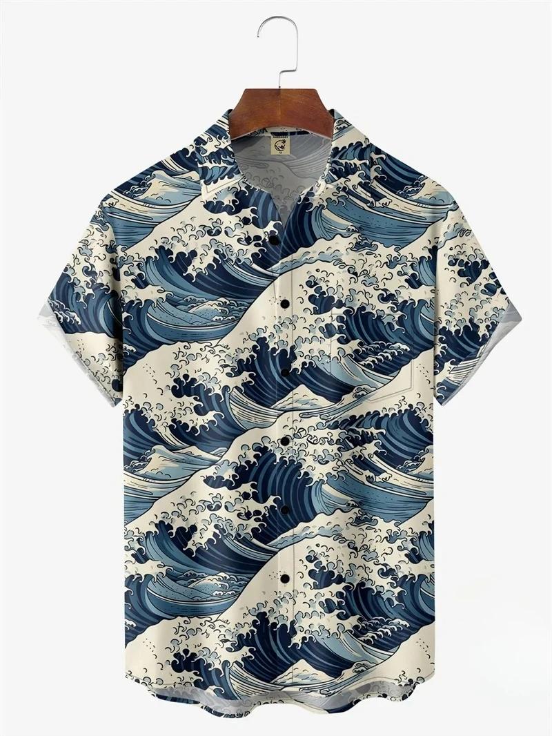 Chemises hawaïennes pour hommes, hauts à manches courtes, Style japonais, impression 3D, vêtements g