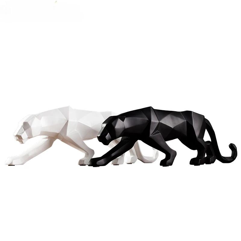 Statue de panthère de grande taille, Figurine d'animal, Style géométrique abstrait, Sculpture léopar