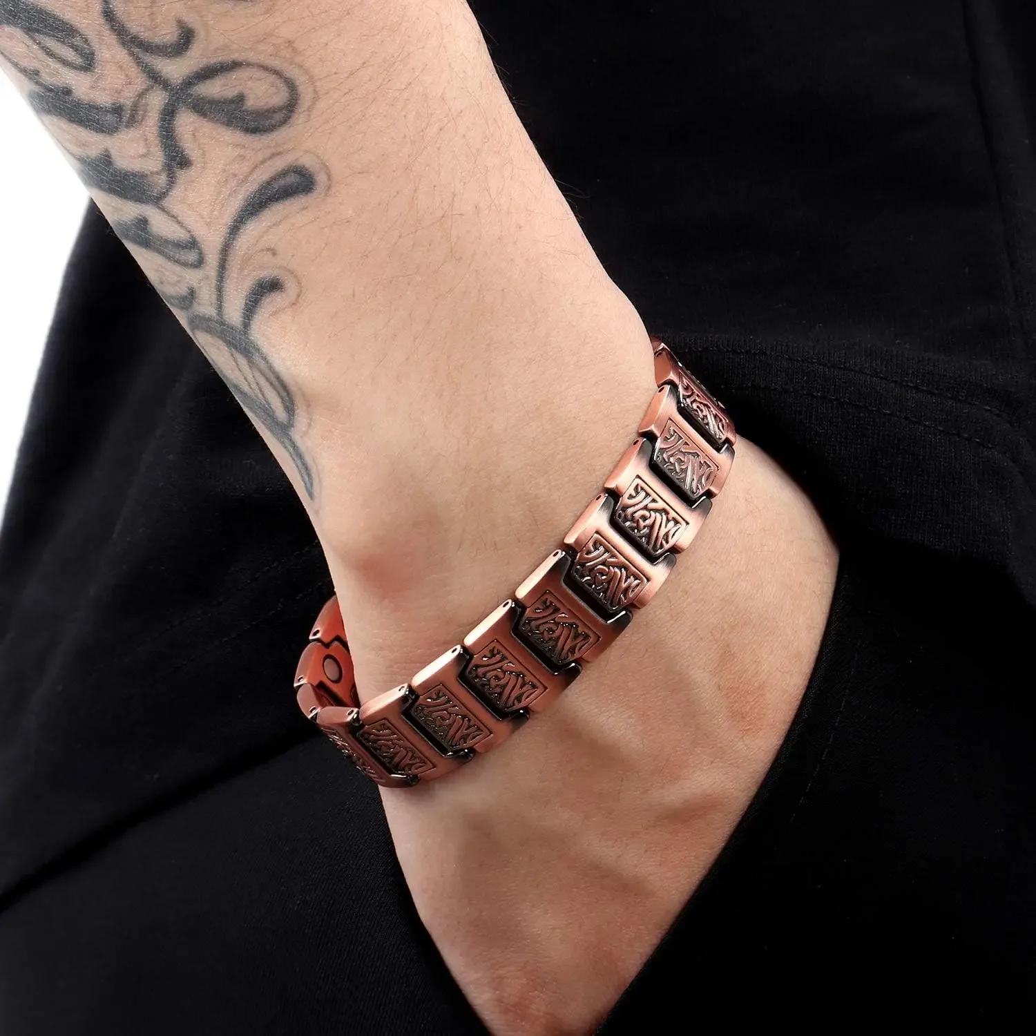ARADOO Bracelet en cuivre pour hommes pur cuivre néodyme lien magnétique Bracelets bijoux cadeau