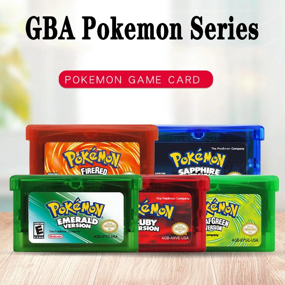 Cartouche de jeu vidéo 32 bits de la série Pokemon GBA, carte de console Pokemon Emerald FireRed Lea