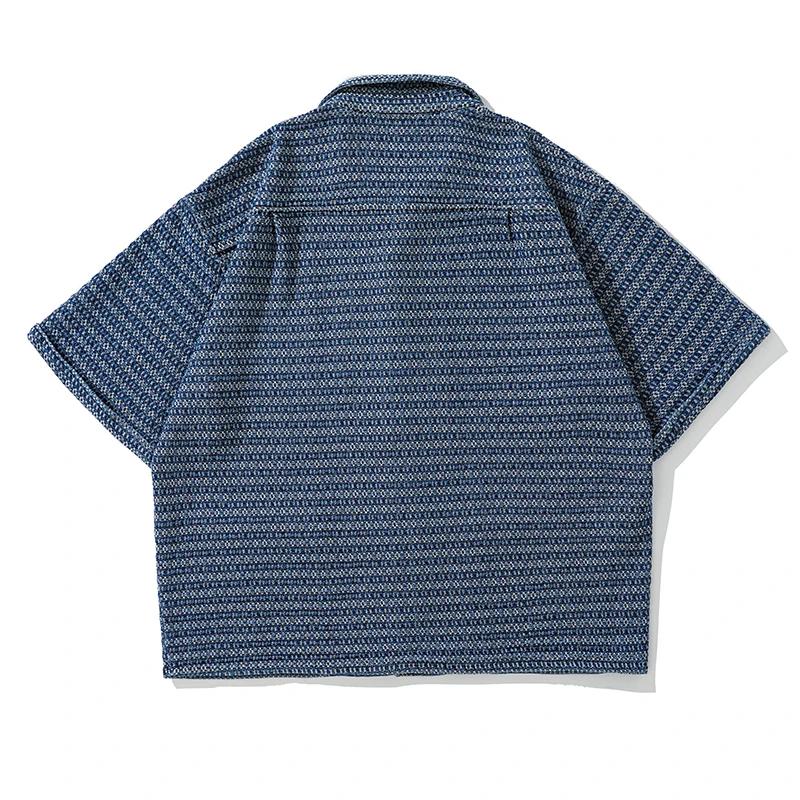 Chemises Vintage en Denim pour hommes, Streetwear, mode, ample, décontracté, à rayures, manches cour