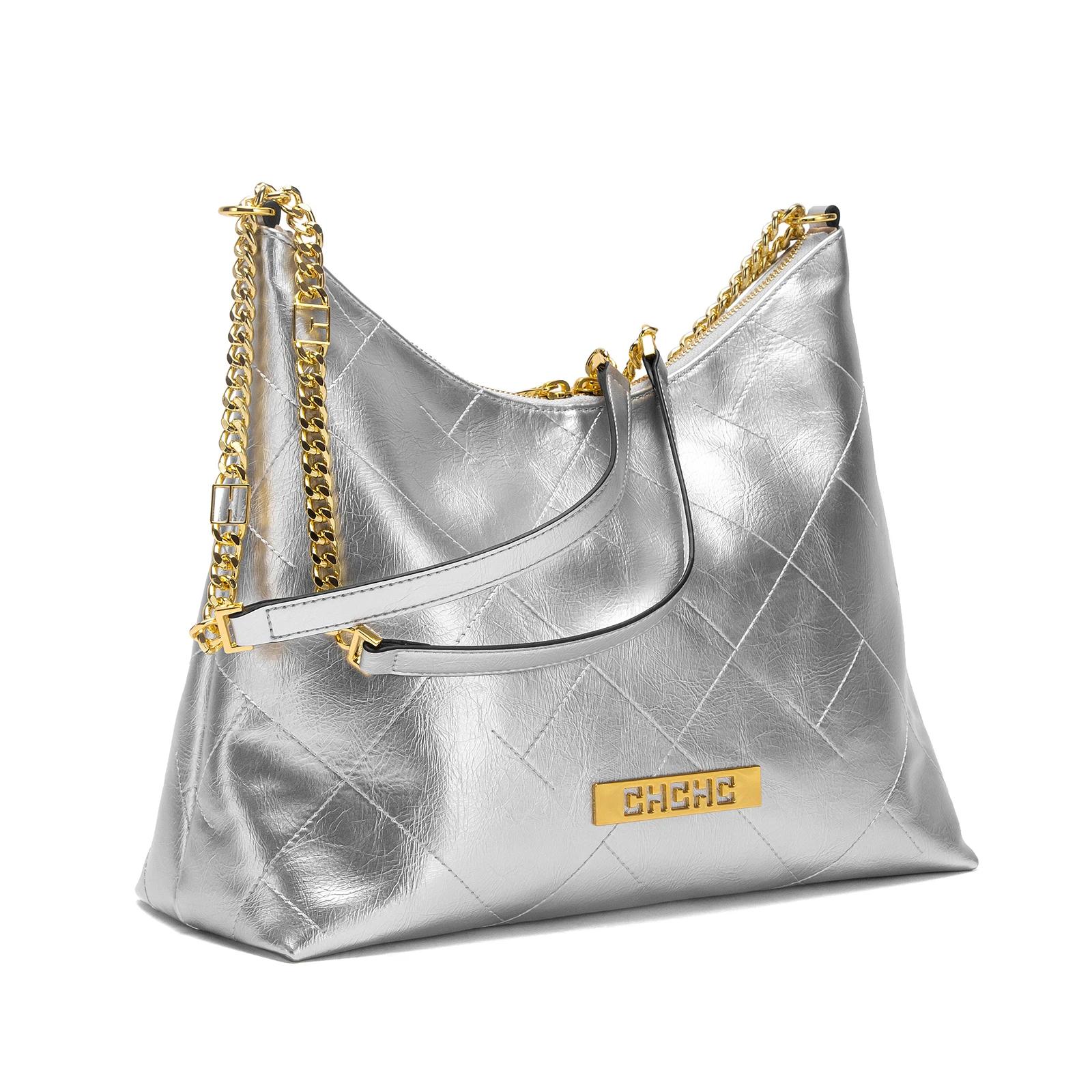 CHCH Sac à main pour femme, nouveau sac fourre-tout argenté, sac à main classique avec coutures et c