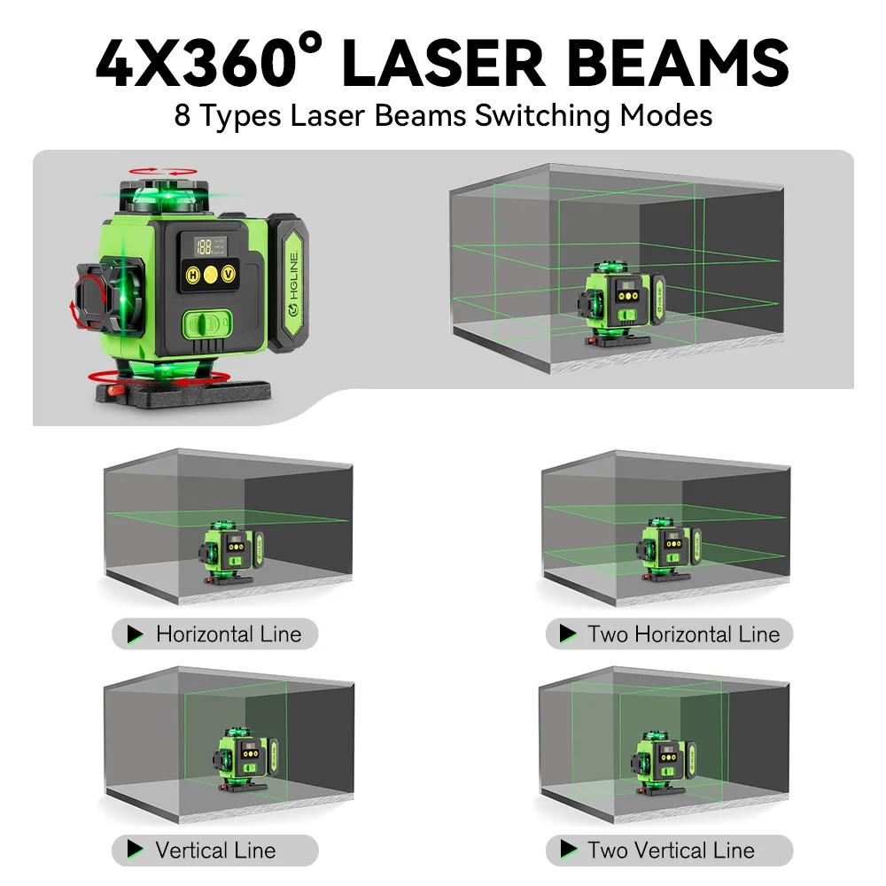 Niveau laser 4D HGLINE 16 lignes, contrôle à distance par application, rechargeable, auto-nivelant, 