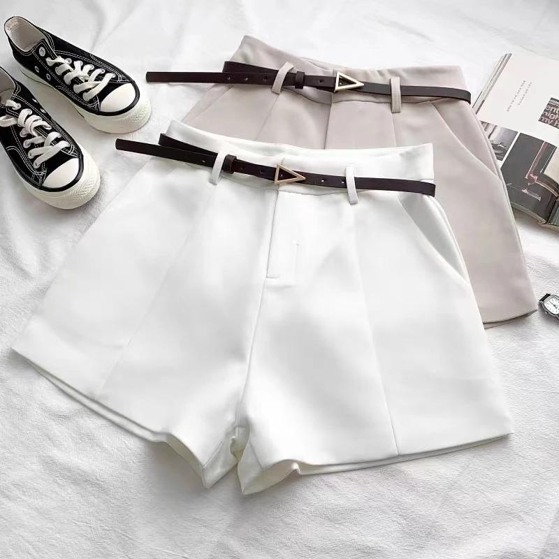 ITOOLIN décontracté femmes Shorts a-ligne taille haute court Chic bureau dame Shorts avec ceinture V