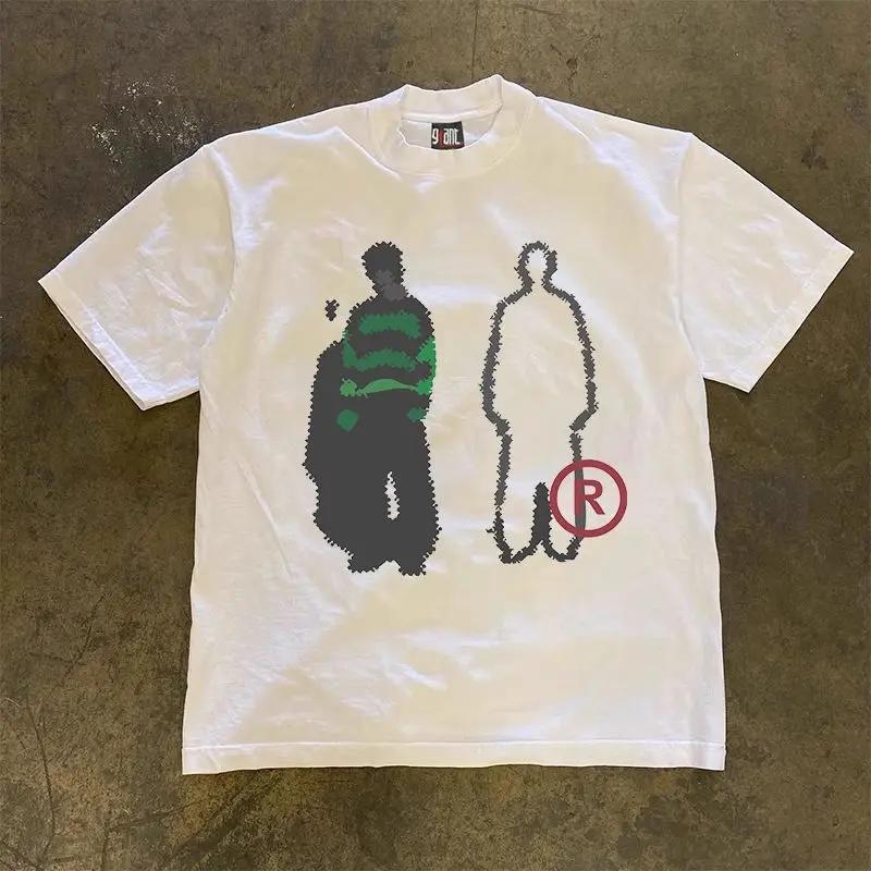 Mode Y2K Hiphop imprimé 100% coton hommes femmes T-shirt été automne quotidien Sports de plein air f