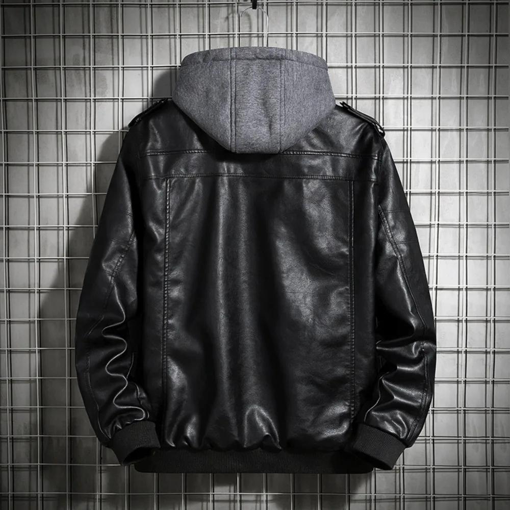 Veste en cuir à capuche pour hommes, manteau d'hiver en cuir PU, vestes pour adolescents, manteau de