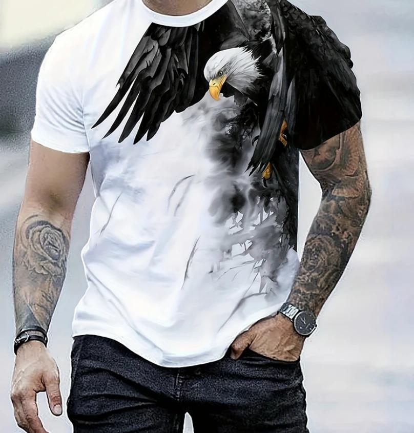 T-shirt à manches courtes pour hommes, mode d'été, imprimé aigle en 3D, loisirs de plein air, séchag
