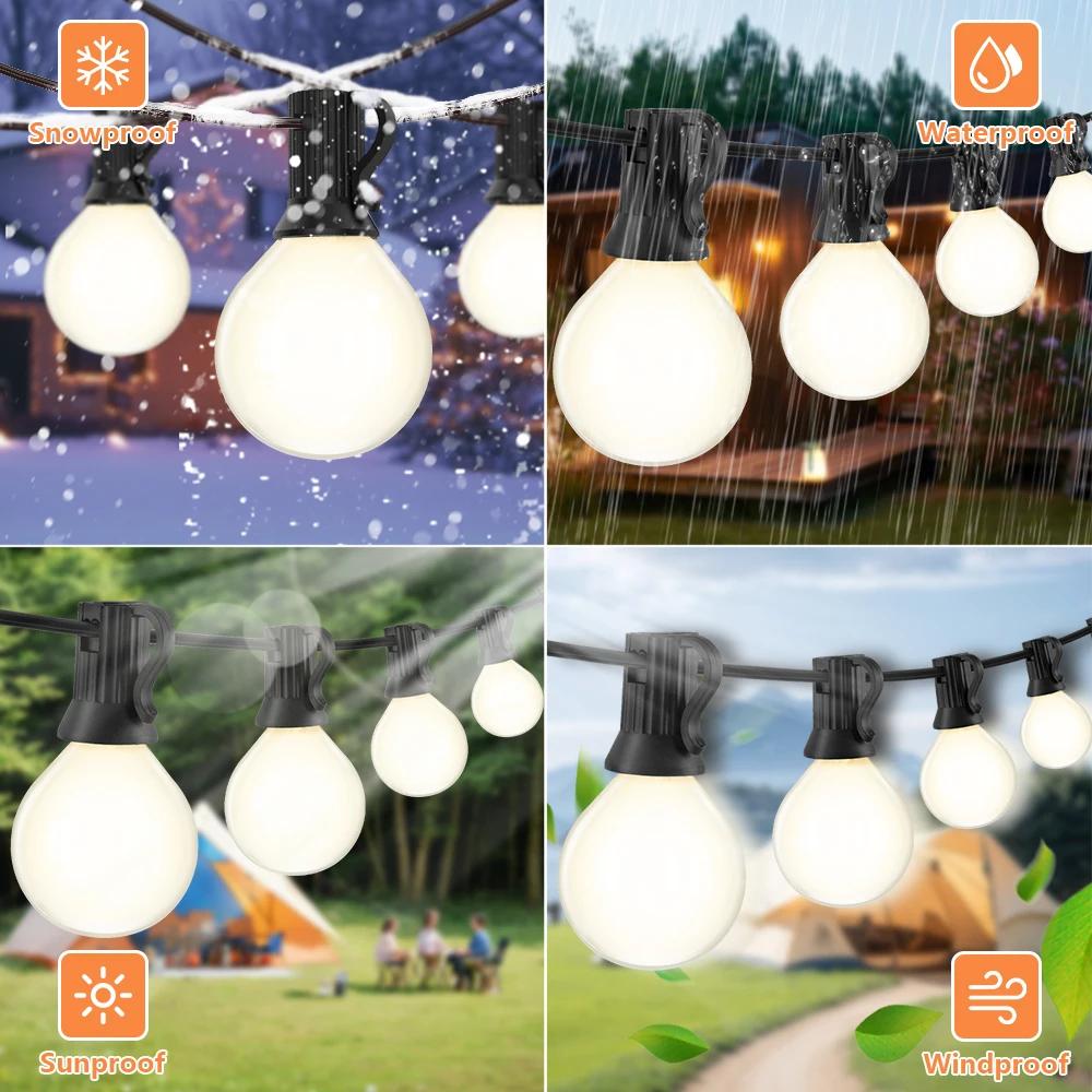 Guirlande lumineuse LED d'extérieur E12, ampoule globe givrée G40, blanc chaud, pour jardin, mariage