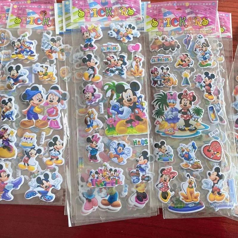 Autocollants de jouets Mickey Mouse Minnie 3D, 6/12 pièces, dessin animé pour enfants, pâte à bulles