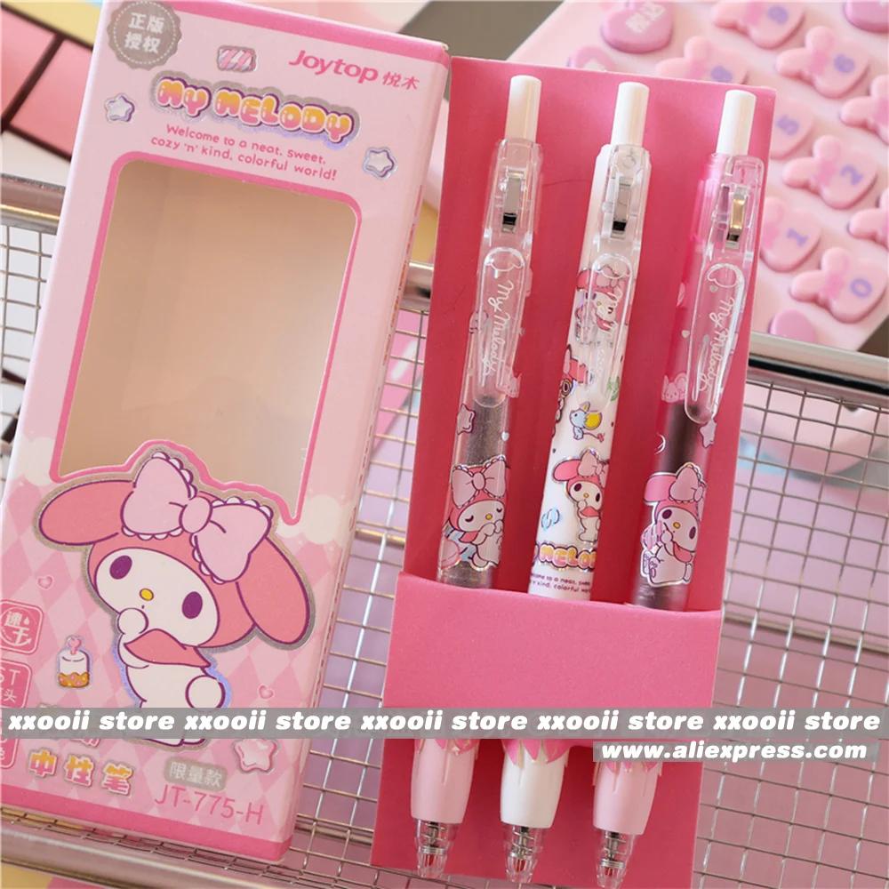 Stylos à Gel Kawaii Sanrio 0.5mm, 3 pièces, mignons Hello Kitty cannelle Kuromi, stylo noir, fournit