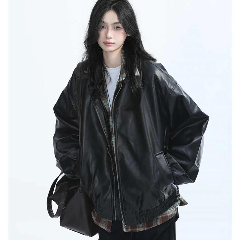 Veste rétro en Faux cuir pour femmes, mode printemps-automne, fermeture éclair, manteau en cuir à ma