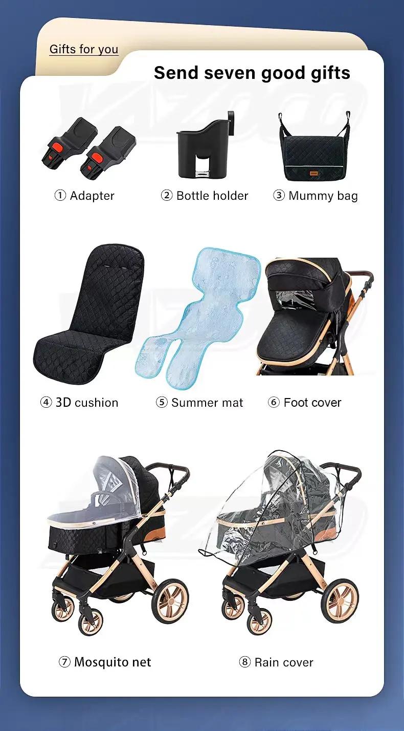Système de poussette 3-en-1 pour bébé avec poignée réglable en hauteur, poussette pliable légère ave