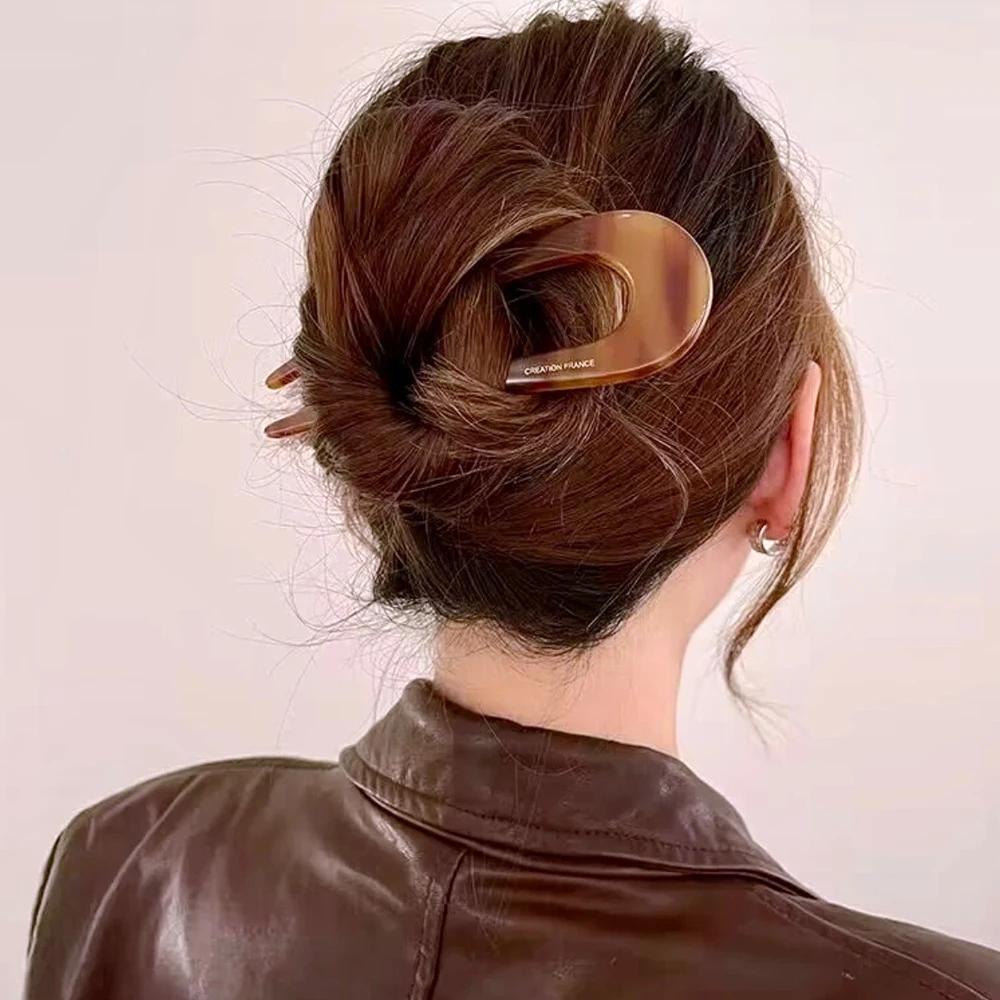 Fourchettes à cheveux de Styles français, épingles à cheveux en forme de U en écaille de tortue pour