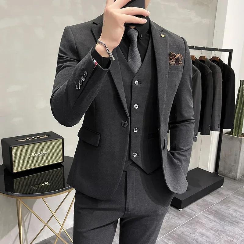 (Veste + gilet + pantalon) haut de gamme marque Boutique mode couleur unie hommes décontracté costum