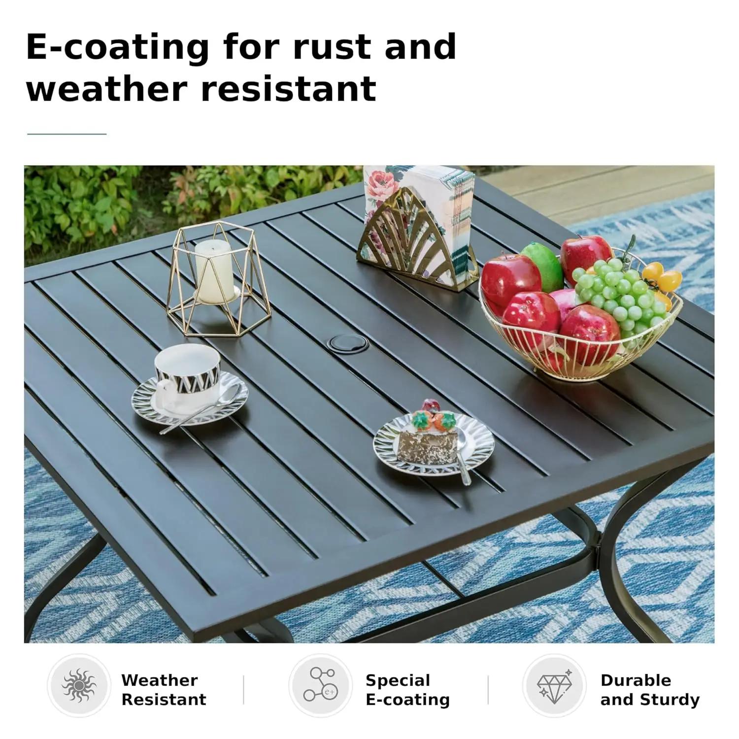Ensemble de table et chaises de patio pour repas en extérieur, 5 pièces, avec trou pour parasol, pou