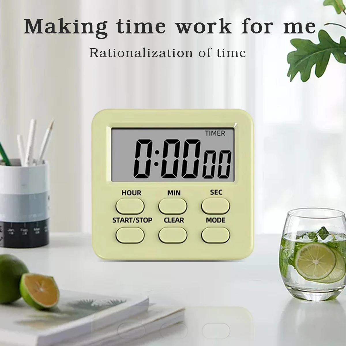 Minuteur de cuisine numérique magnétique avec écran LCD, horloge de compte à rebours 24H, support de