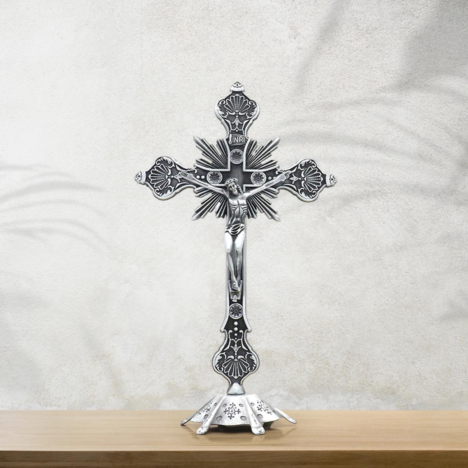 Sculpture de Crucifix de jésus, Statue de croix de jésus, Figurine catholique, Crucifix debout pour 