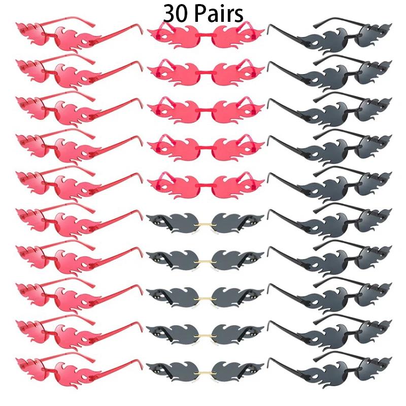 30 paires de lunettes de soleil sans monture en forme de flamme, couleur bonbon, décor de vacances à
