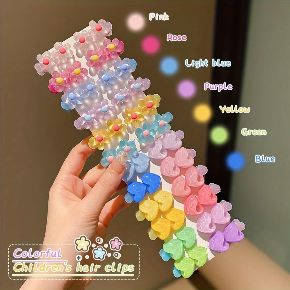 Kidsren's-Épingle à cheveux arc-en-ciel avec fleur mignonne, petite épingle à cheveux en forme de cœ