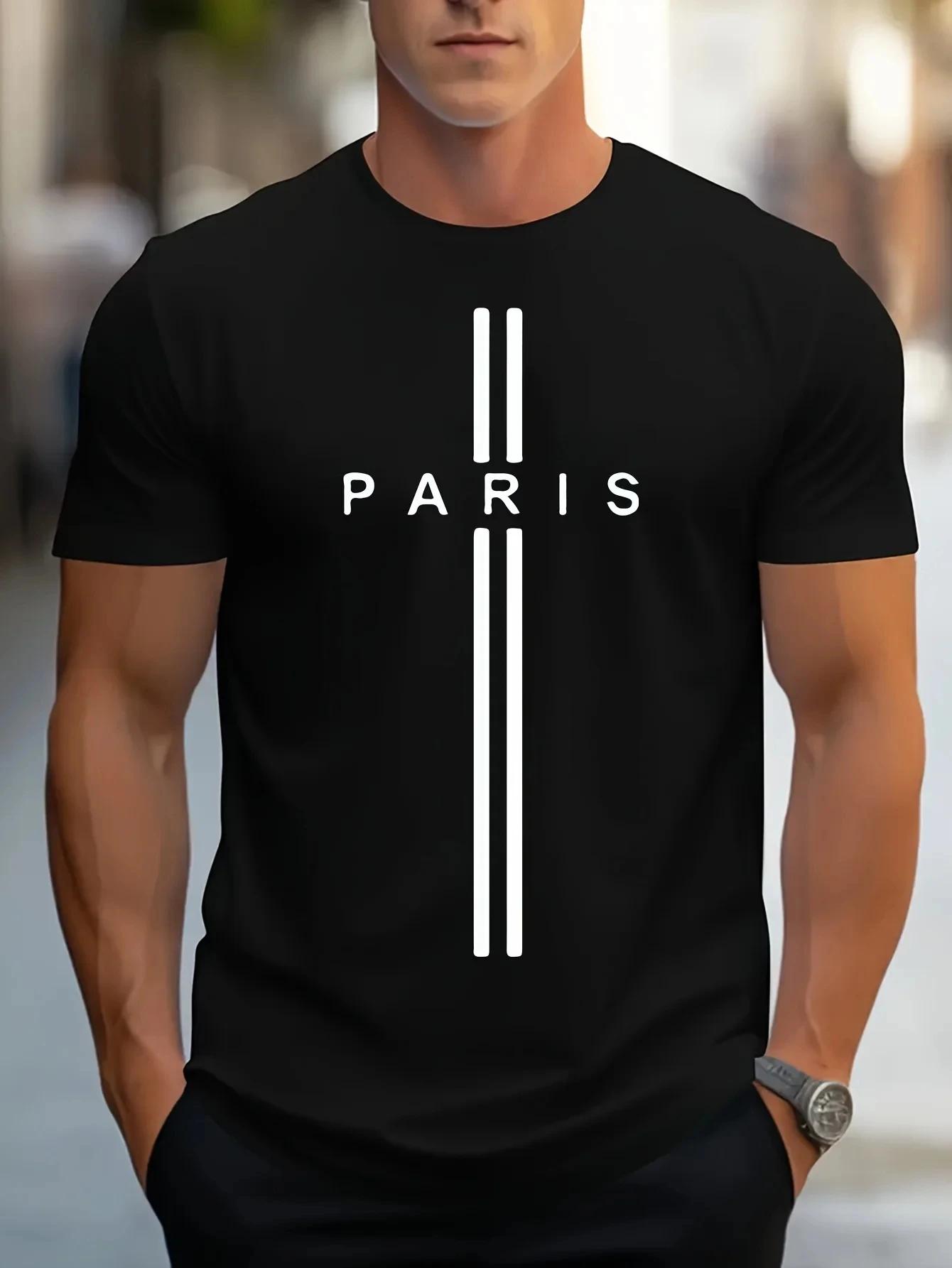 T-shirt d'été ample pour hommes imprimé en 3D, T-shirt moulant décontracté à col rond imprimé Paris,