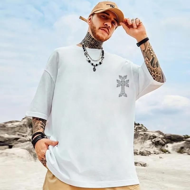 M-8XL T-shirt pour hommes surdimensionné ample et à la mode imprimé croisé T-shirt étudiant jeunesse