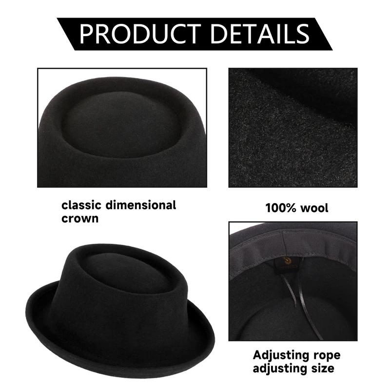 Chapeau Fedora 100% laine pour tarte de porc, pour femmes et hommes, automne et hiver, chapeau de po