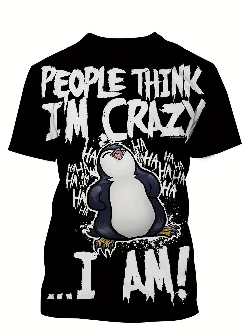 T-shirt d'été pour hommes, pingouin fou, nouvelle impression numérique, mode 3D, manches courtes, st